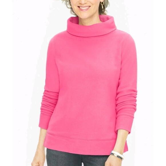 Talbots Womens Plus Petite 3XP Microfleece Funnel Neck Pullover Sweater New Pink - Picture 1 of 8